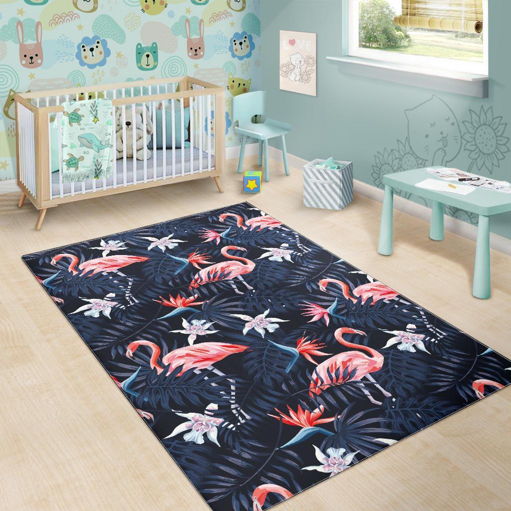 Flamingo Tropical Palm Leaves Hawaiian Floral Pattern Print Floor Mat-grizzshop