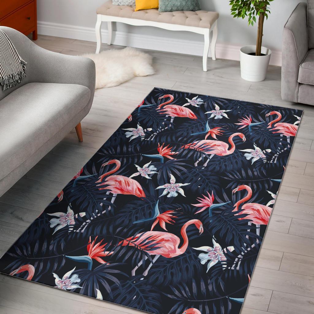 Flamingo Tropical Palm Leaves Hawaiian Floral Pattern Print Floor Mat-grizzshop