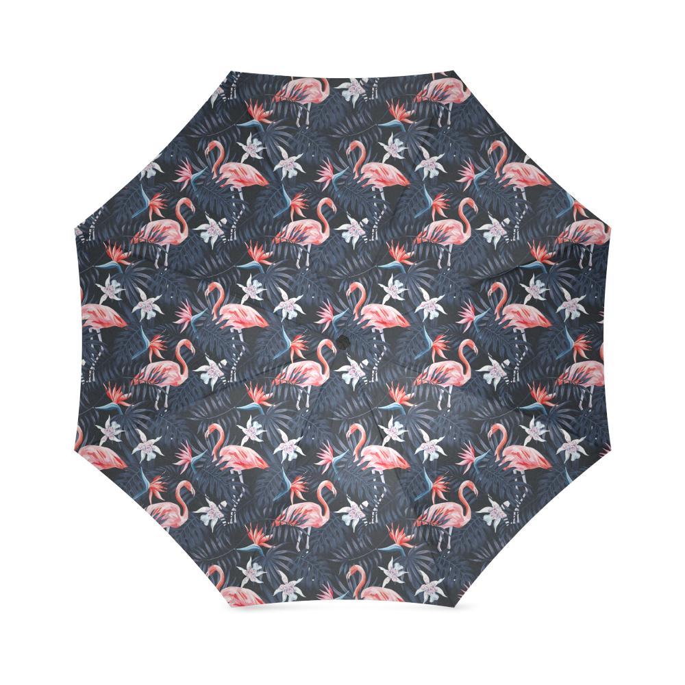 Flamingo Tropical Palm Leaves Hawaiian Floral Pattern Print Foldable Umbrella-grizzshop