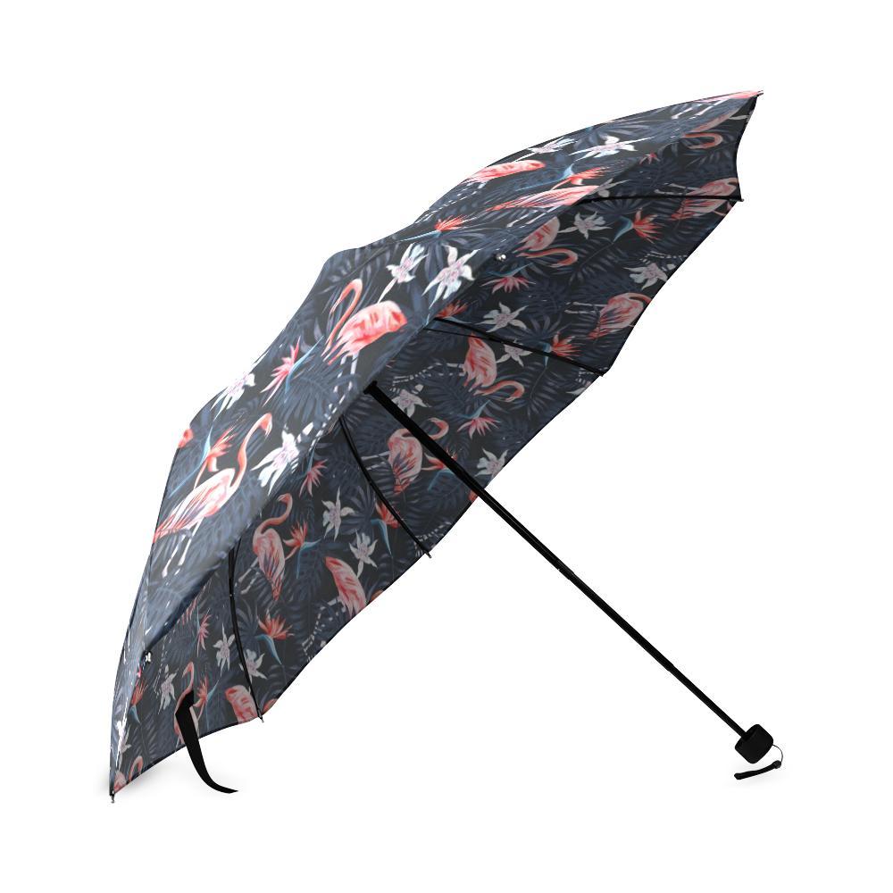 Flamingo Tropical Palm Leaves Hawaiian Floral Pattern Print Foldable Umbrella-grizzshop