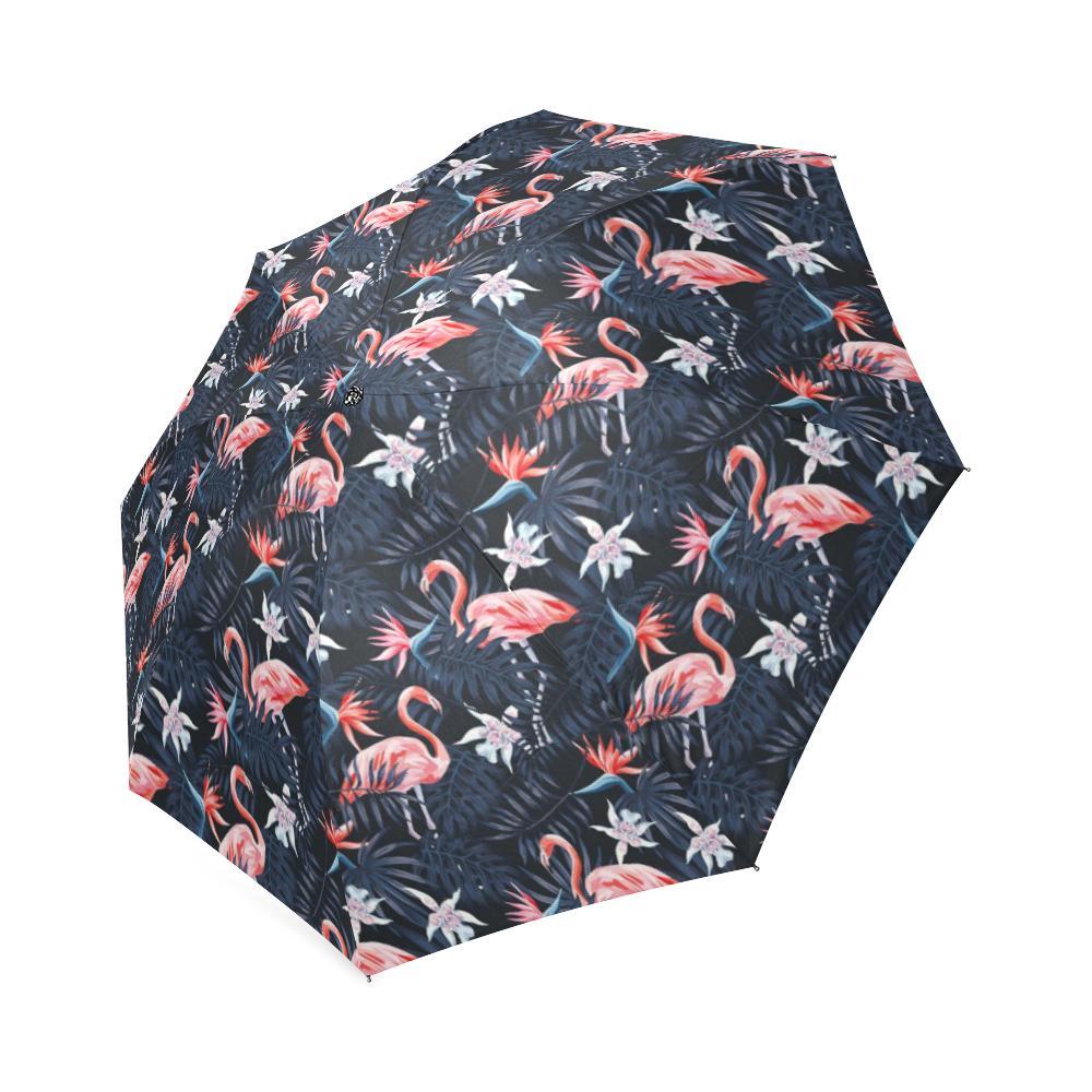 Flamingo Tropical Palm Leaves Hawaiian Floral Pattern Print Foldable Umbrella-grizzshop