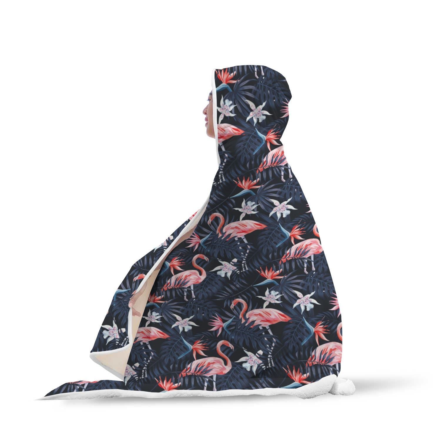 Flamingo Tropical Palm Leaves Hawaiian Floral Pattern Print Hooded Blanket-grizzshop