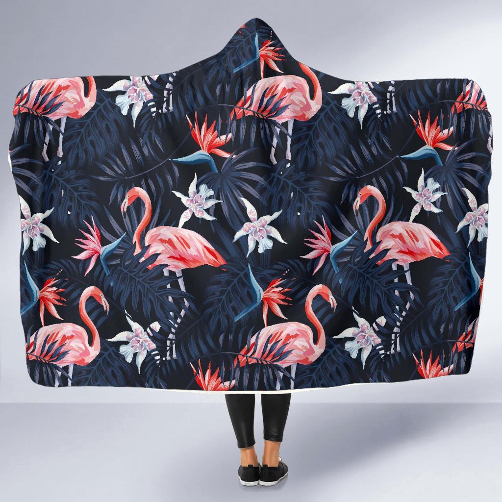 Flamingo Tropical Palm Leaves Hawaiian Floral Pattern Print Hooded Blanket-grizzshop