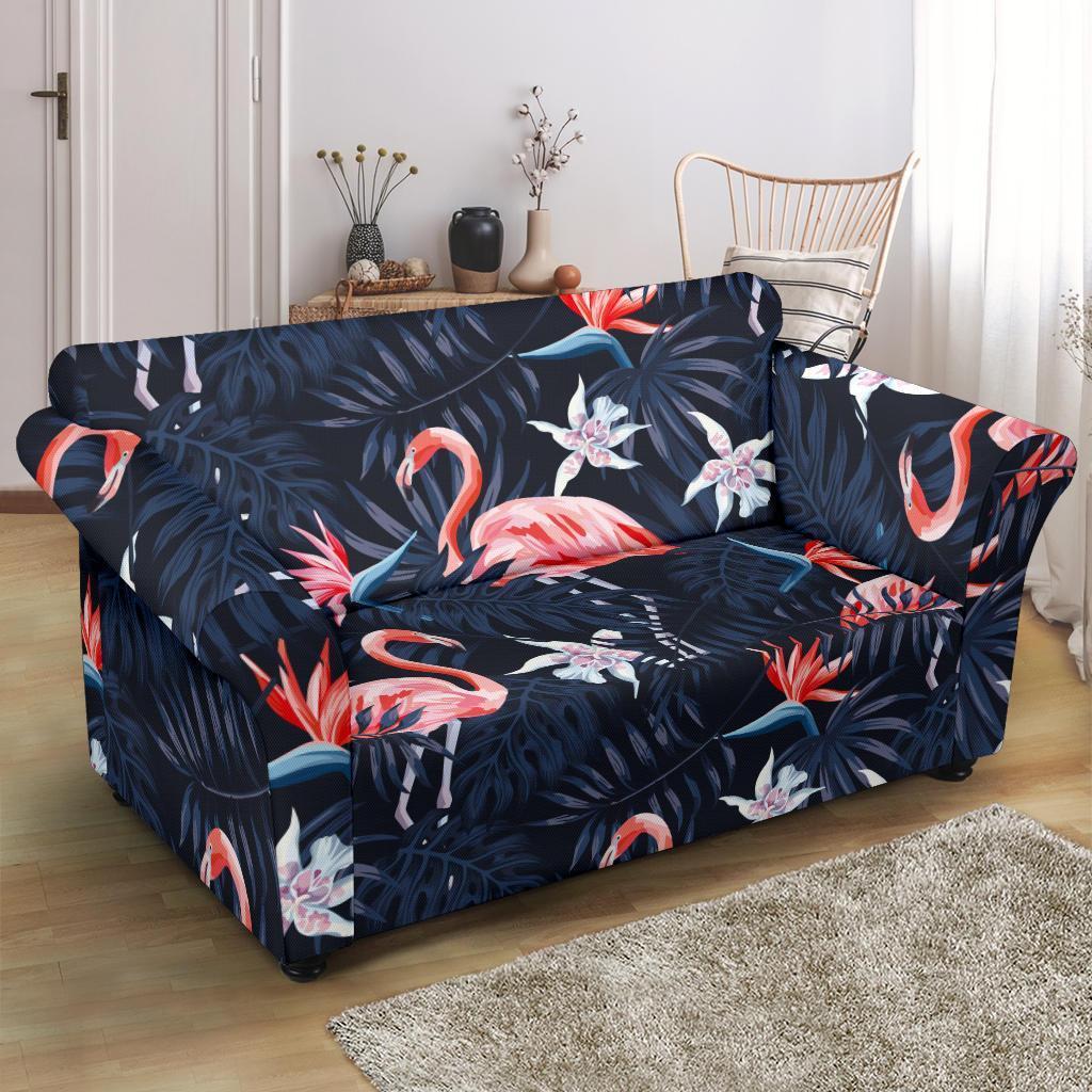 Flamingo Tropical Palm Leaves Hawaiian Floral Pattern Print Loveseat Cover-grizzshop