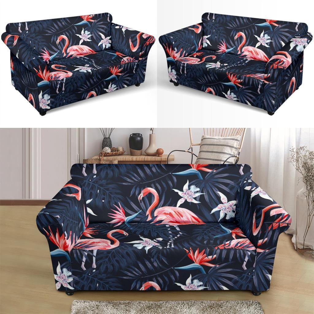 Flamingo Tropical Palm Leaves Hawaiian Floral Pattern Print Loveseat Cover-grizzshop