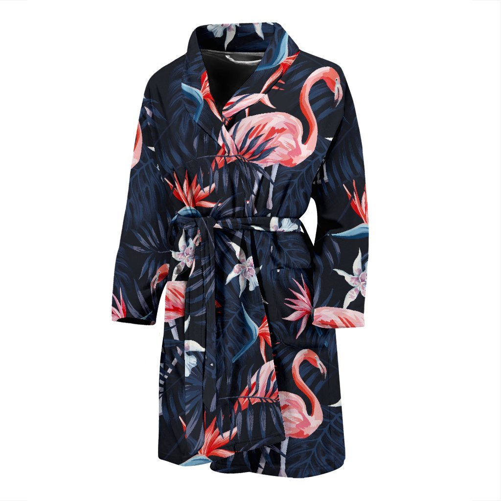 Flamingo Tropical Palm Leaves Hawaiian Floral Pattern Print Men Long Robe-grizzshop