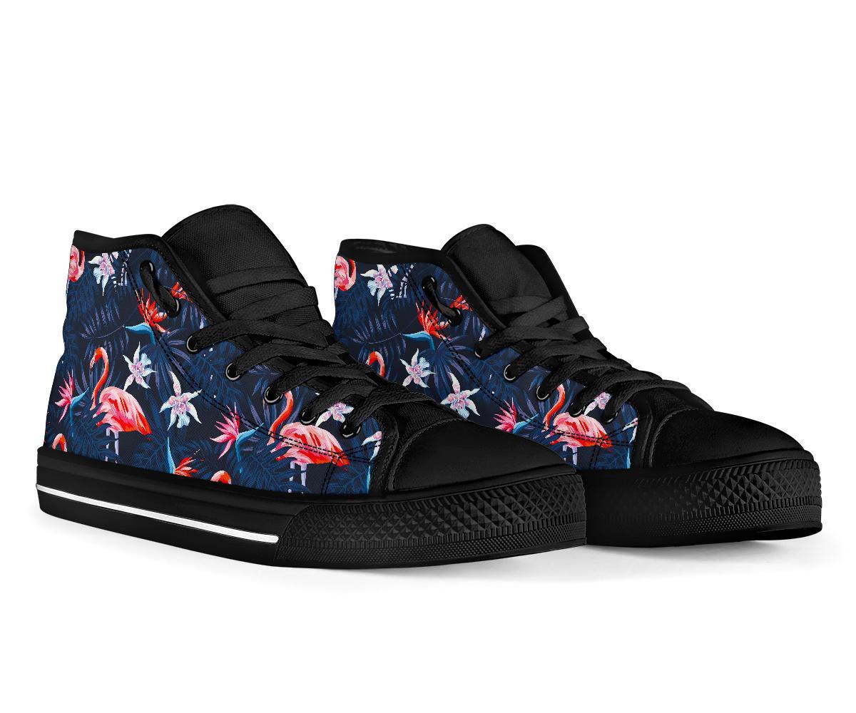 Flamingo Tropical Palm Leaves Hawaiian Floral Pattern Print Men Women's High Top Shoes-grizzshop