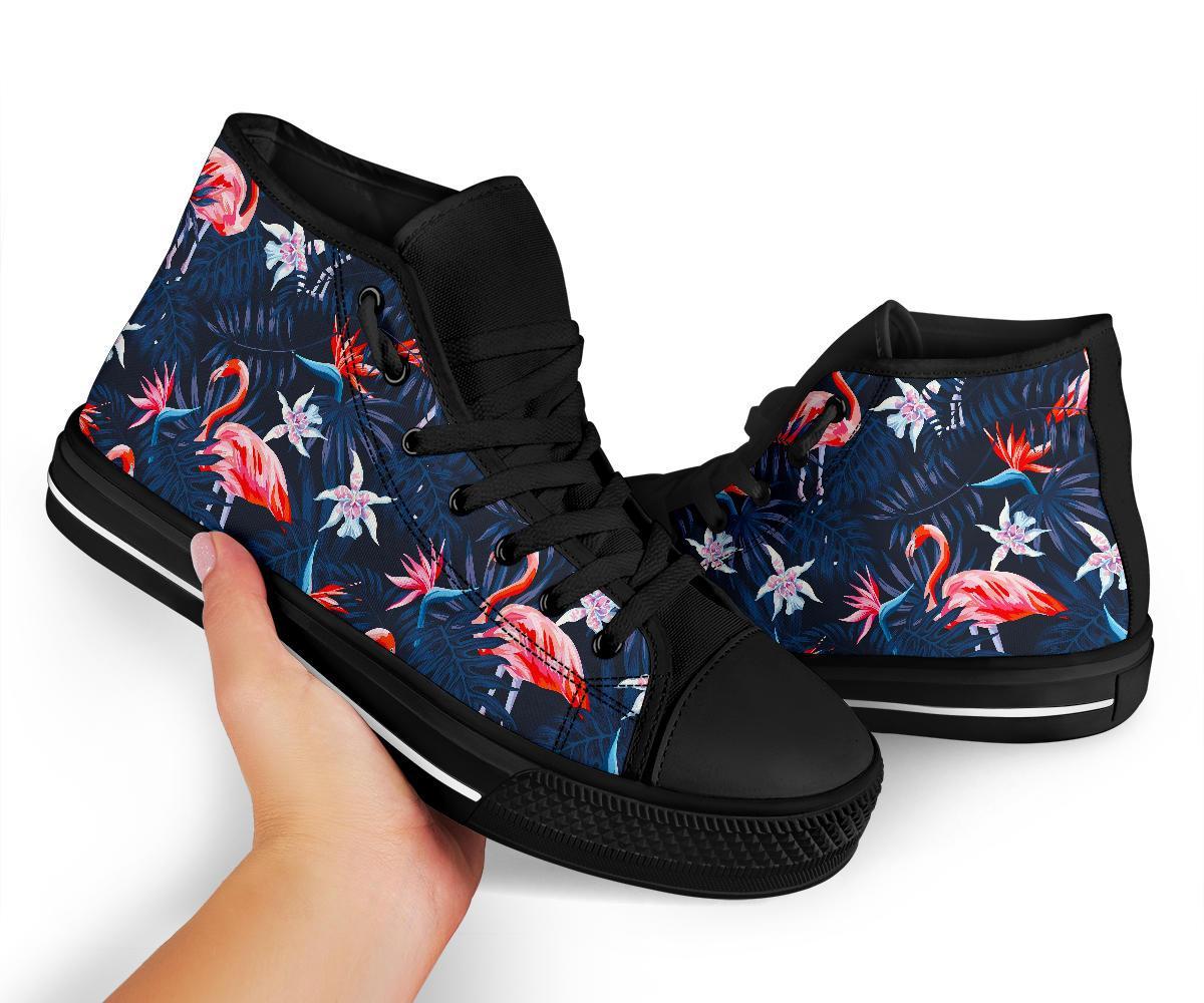 Flamingo Tropical Palm Leaves Hawaiian Floral Pattern Print Men Women's High Top Shoes-grizzshop