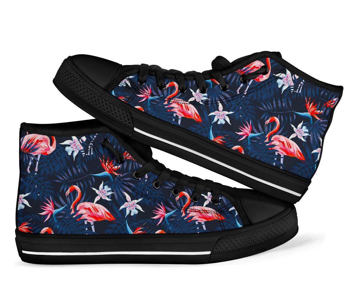 Flamingo Tropical Palm Leaves Hawaiian Floral Pattern Print Men Women's High Top Shoes-grizzshop