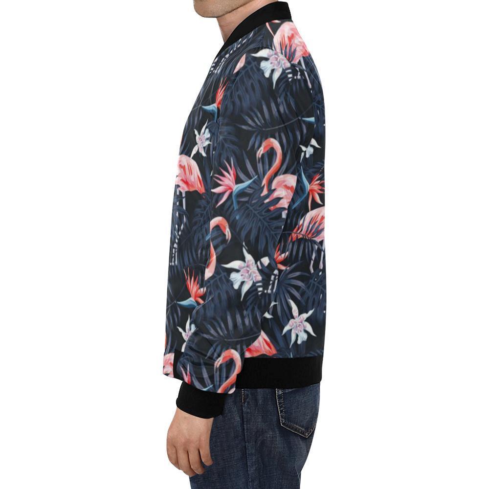 Flamingo Tropical Palm Leaves Hawaiian Floral Pattern Print Men's Bomber Jacket-grizzshop