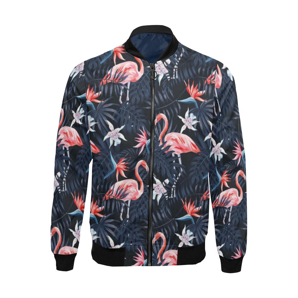 Flamingo Tropical Palm Leaves Hawaiian Floral Pattern Print Men's Bomber Jacket-grizzshop