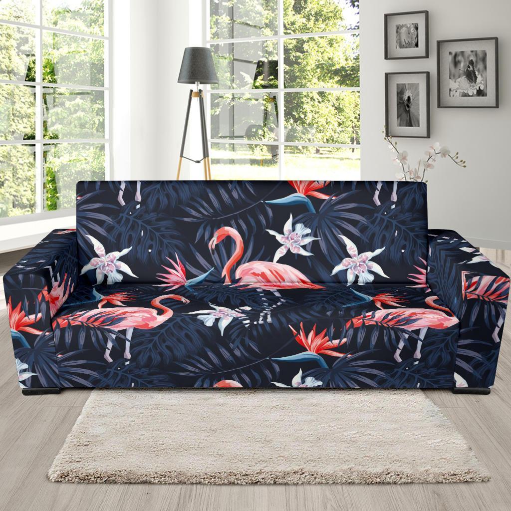 Flamingo Tropical Palm Leaves Hawaiian Floral Pattern Print Sofa Covers-grizzshop