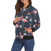Flamingo Tropical Palm Leaves Hawaiian Floral Pattern Print Women Casual Bomber Jacket-grizzshop