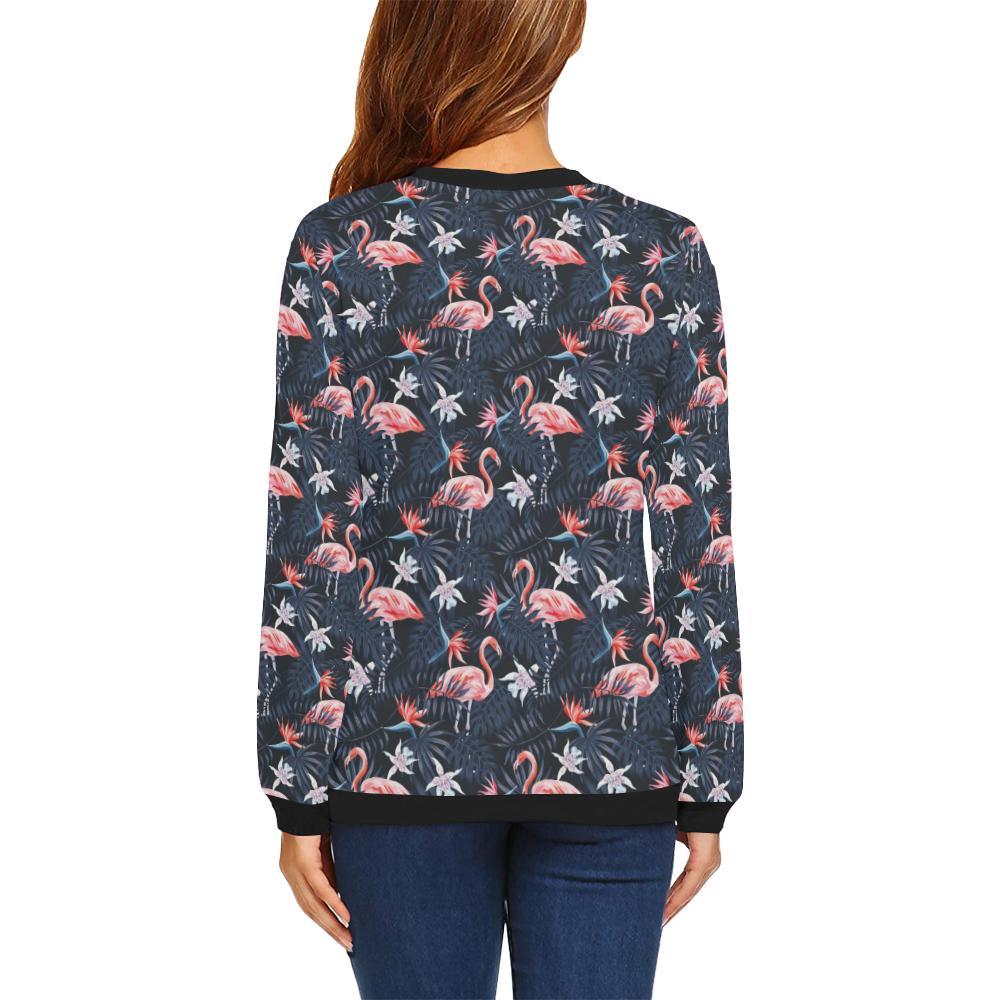 Flamingo Tropical Palm Leaves Hawaiian Floral Pattern Print Women Crewneck Sweatshirt-grizzshop