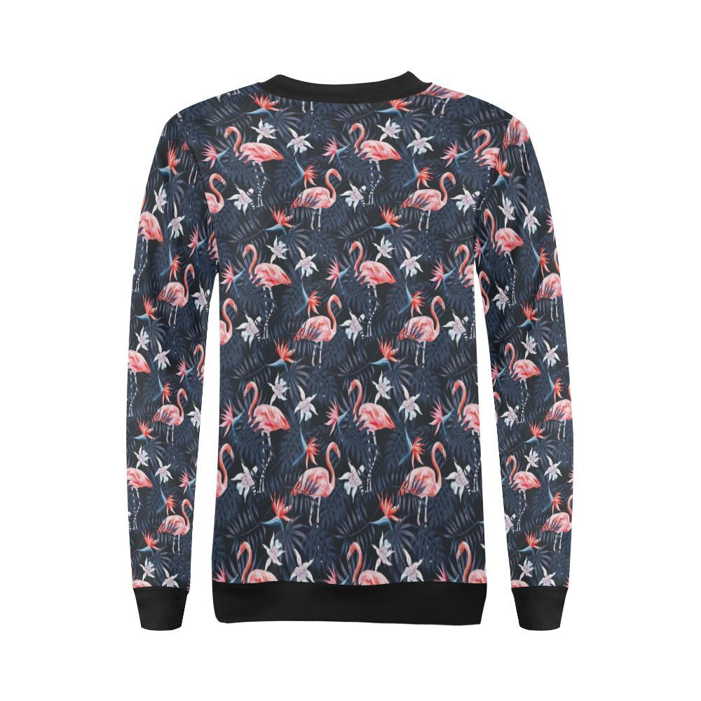 Flamingo Tropical Palm Leaves Hawaiian Floral Pattern Print Women Crewneck Sweatshirt-grizzshop