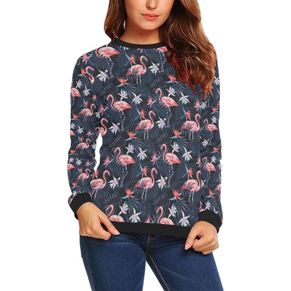 Flamingo Tropical Palm Leaves Hawaiian Floral Pattern Print Women Crewneck Sweatshirt-grizzshop