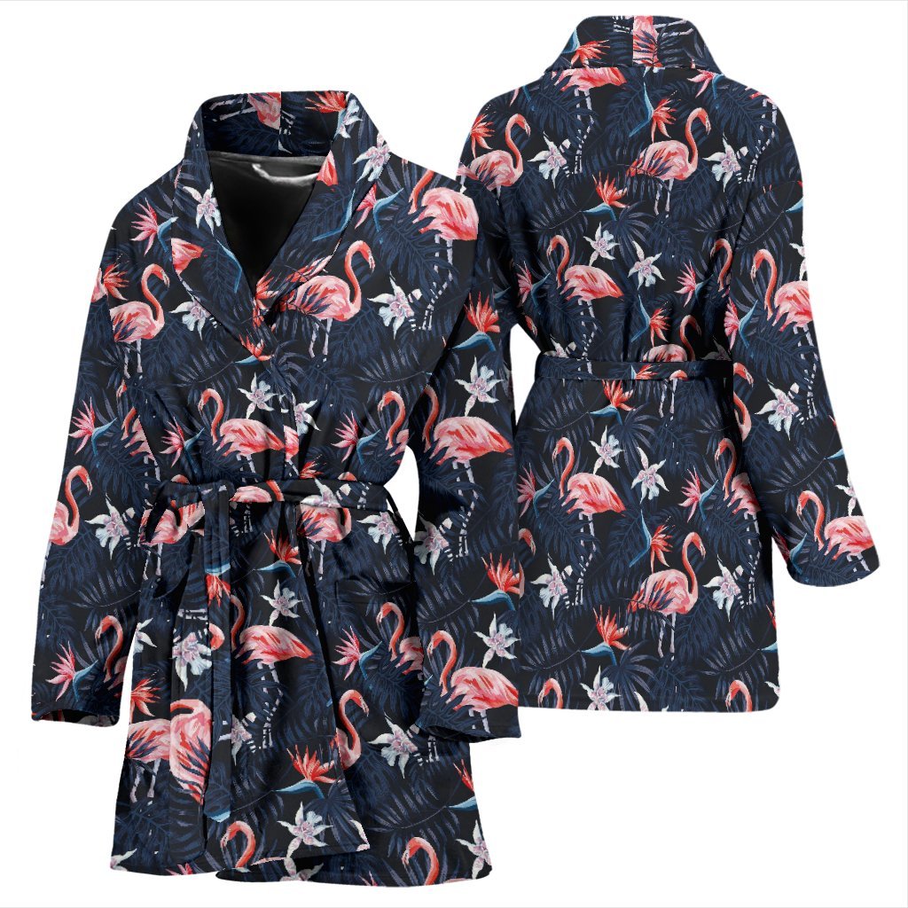 Flamingo Tropical Palm Leaves Hawaiian Floral Pattern Print Women Long Robe-grizzshop