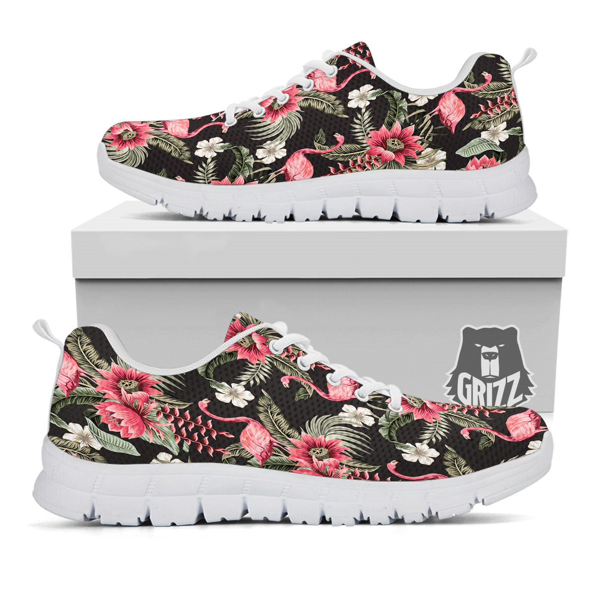 Flamingo Vintage Print Pattern White Sneaker-grizzshop