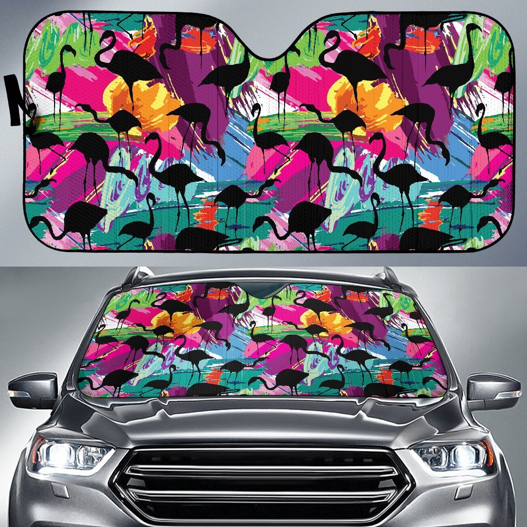 Flamingo Hawaiian Tropical Colorful Pattern Print Car Sun Shade-grizzshop