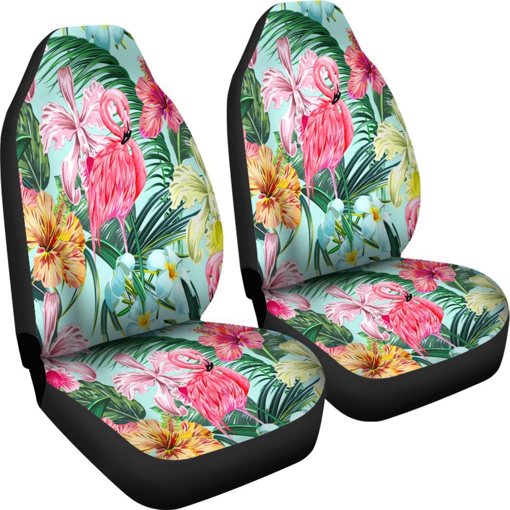 Flamingos Tropical Hibiscus Car Seat cover Universal Fit-grizzshop
