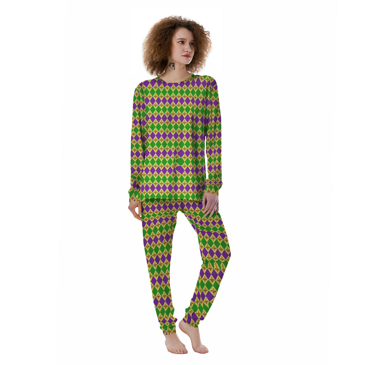 Fleur De Lis Mardi Gras Print Pattern Women's Pajamas-grizzshop