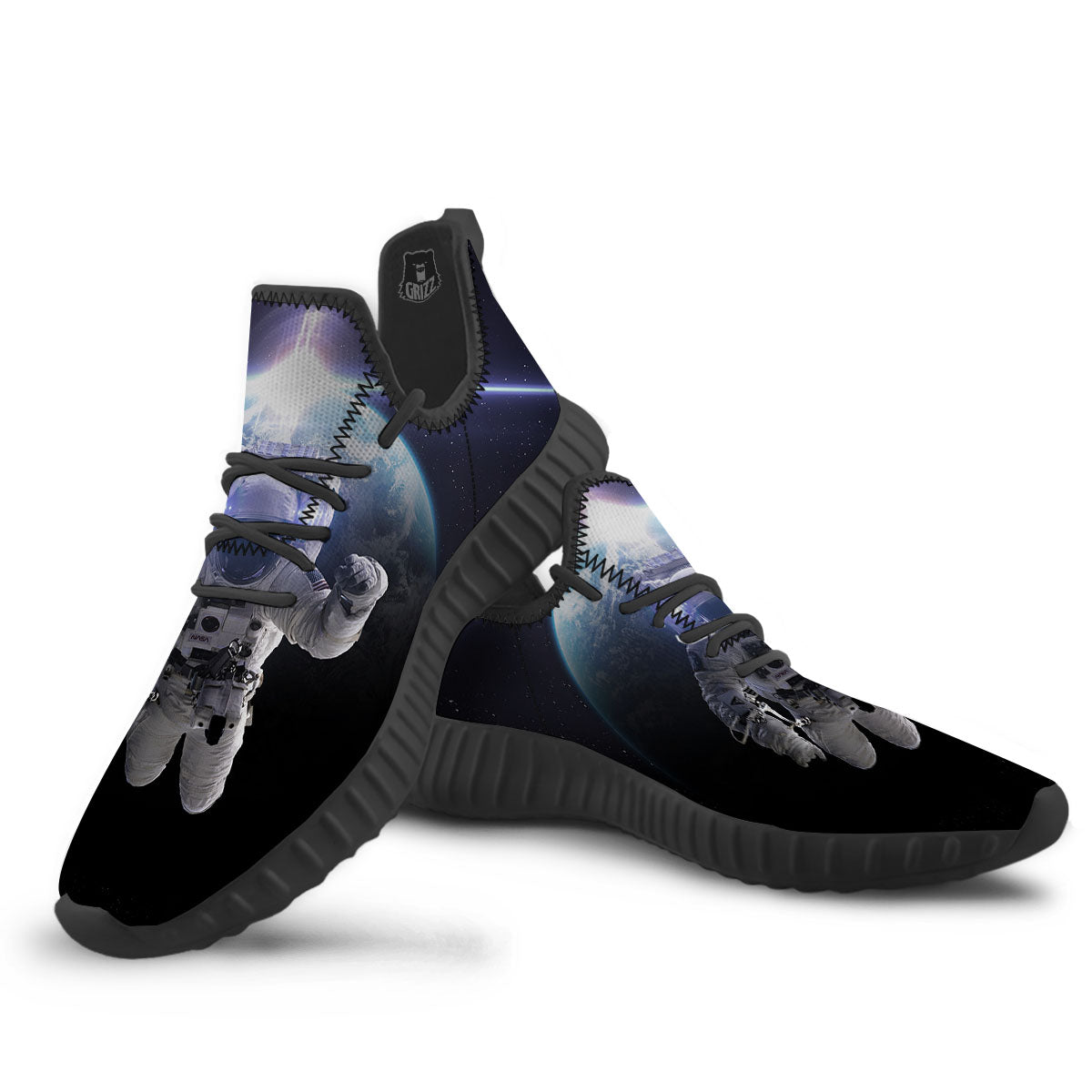 Floating Astronaut In Outer Space Print Black Walking Shoes-grizzshop
