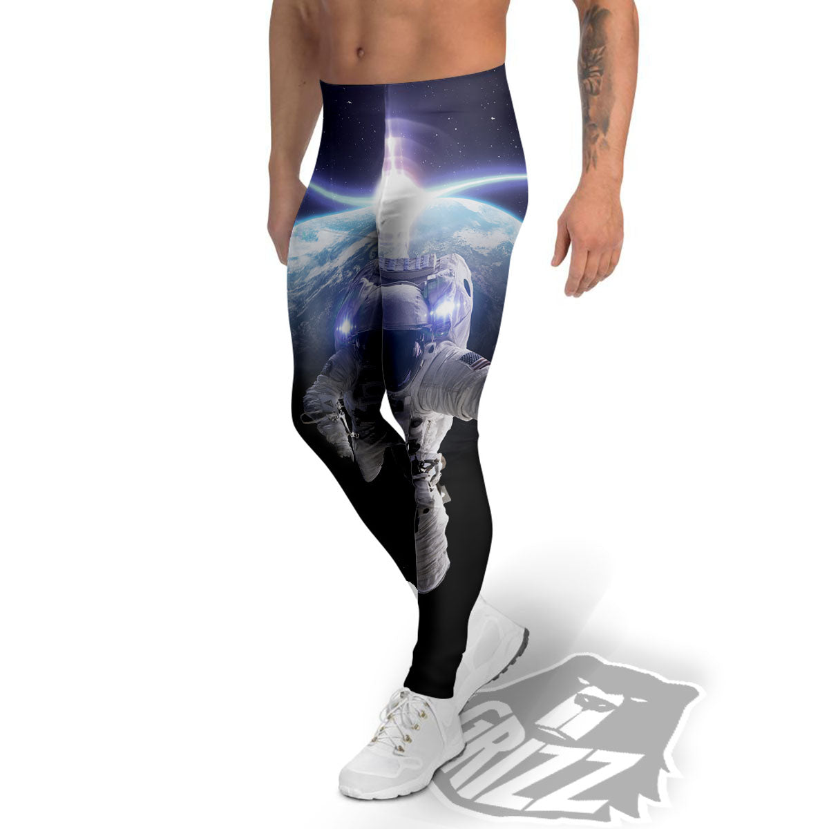Floating Astronaut In Outer Space Print Men's Leggings-grizzshop