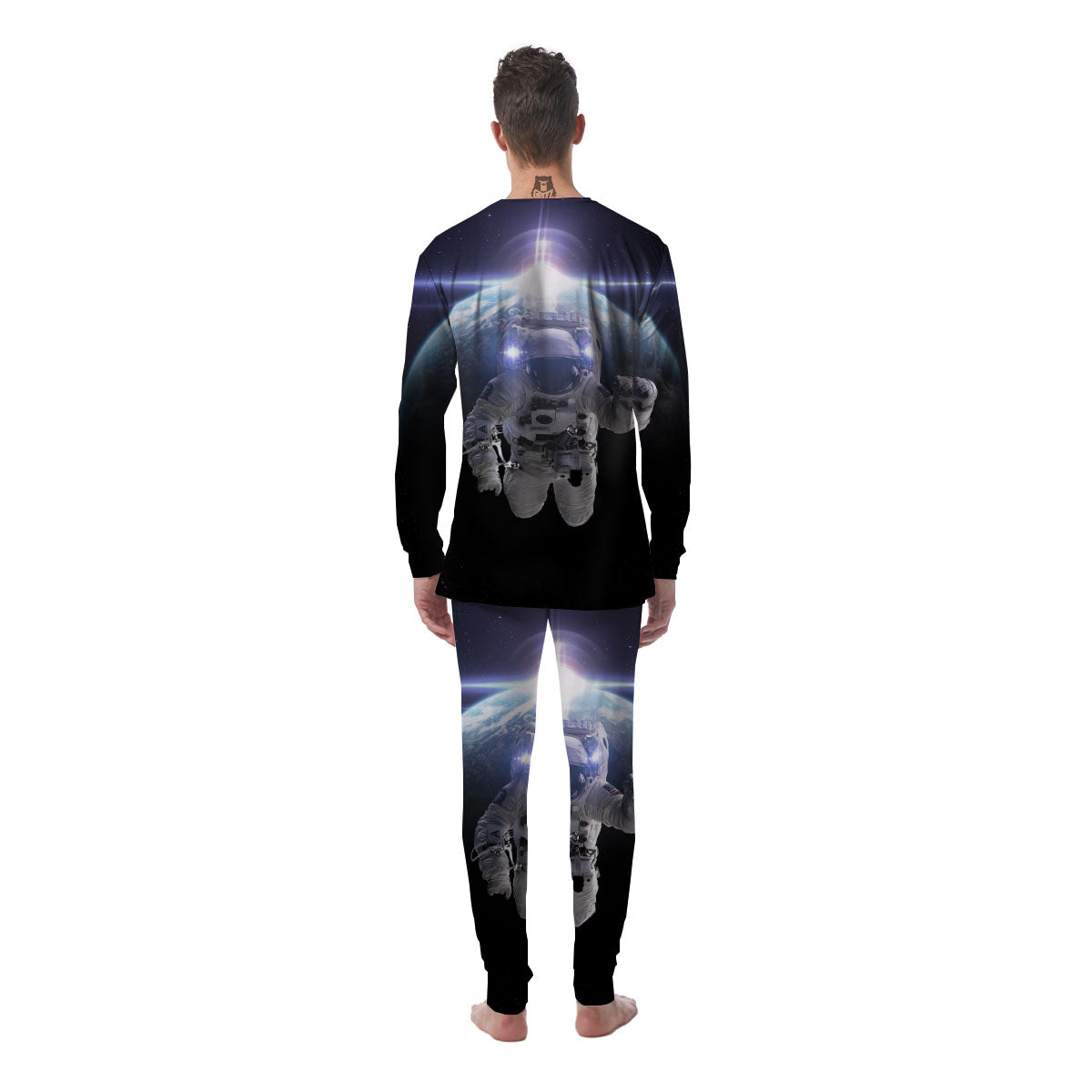 Floating Astronaut In Outer Space Print Men's Pajamas-grizzshop