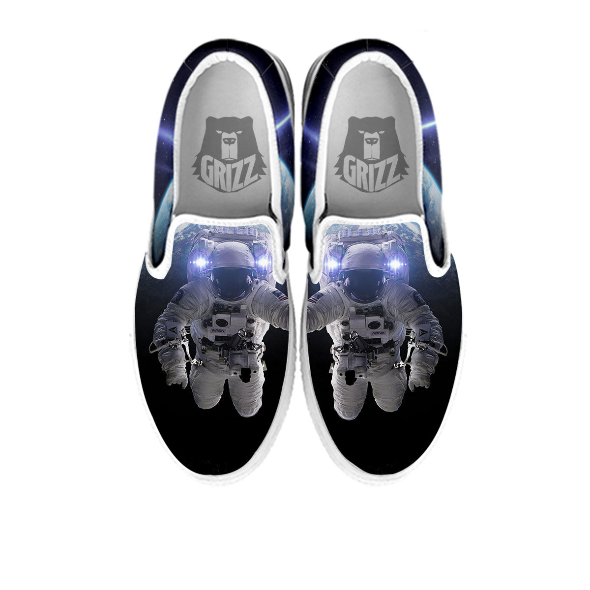 Floating Astronaut In Outer Space Print White Slip On Shoes-grizzshop