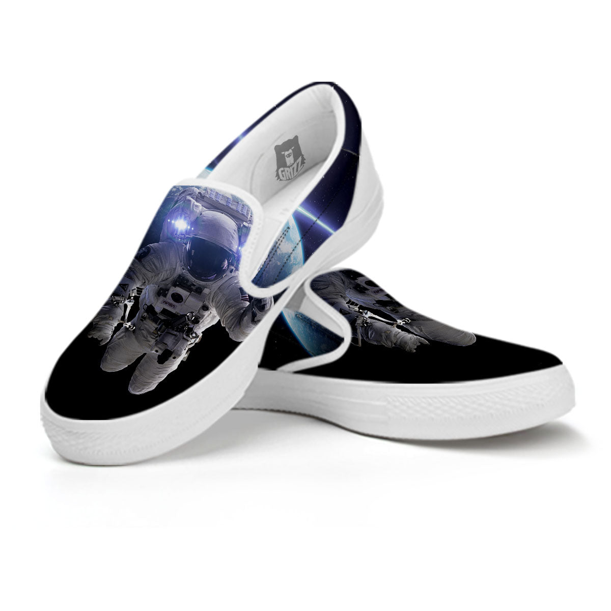Floating Astronaut In Outer Space Print White Slip On Shoes-grizzshop