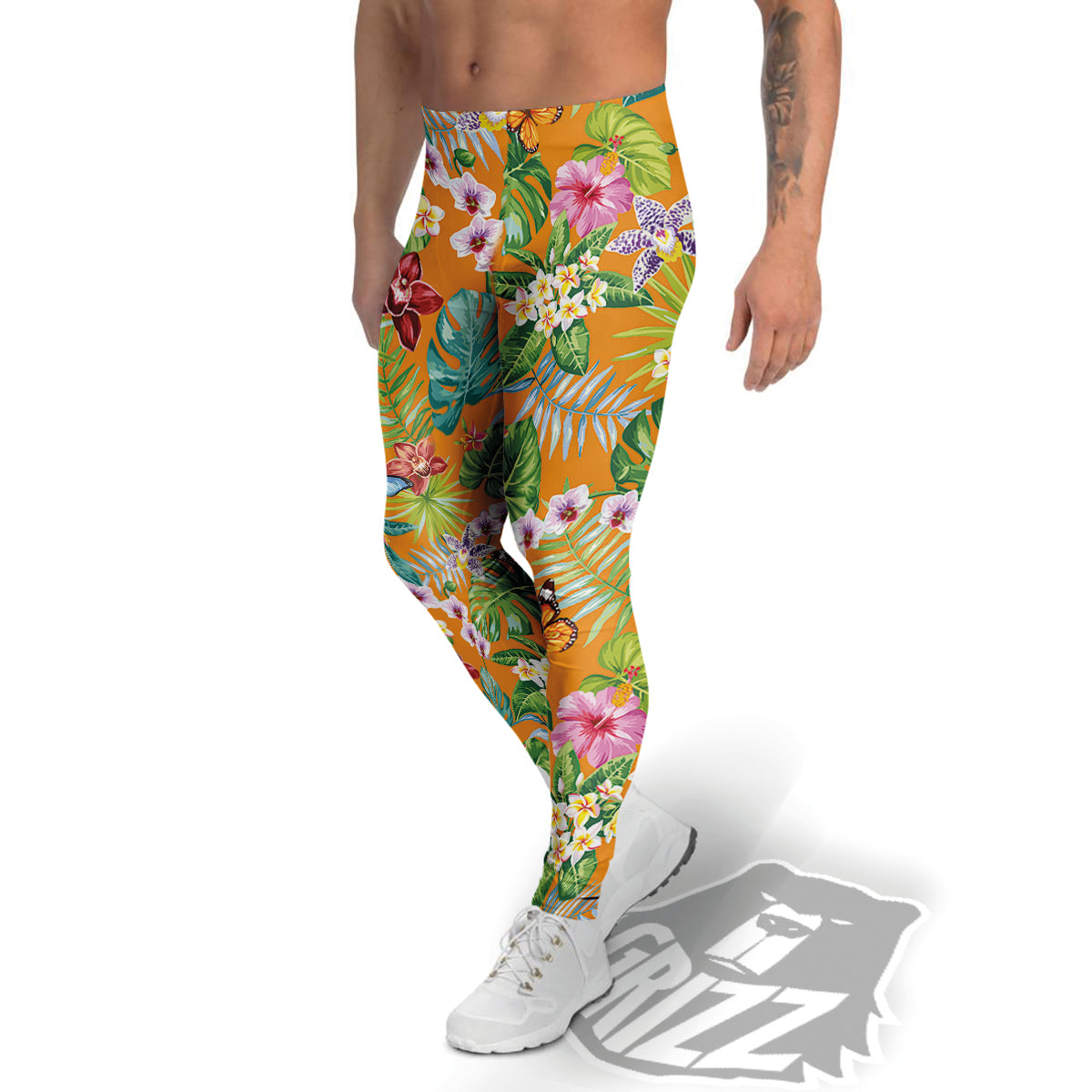 Floral Aloha Hawaii Print Pattern Men's Leggings-grizzshop