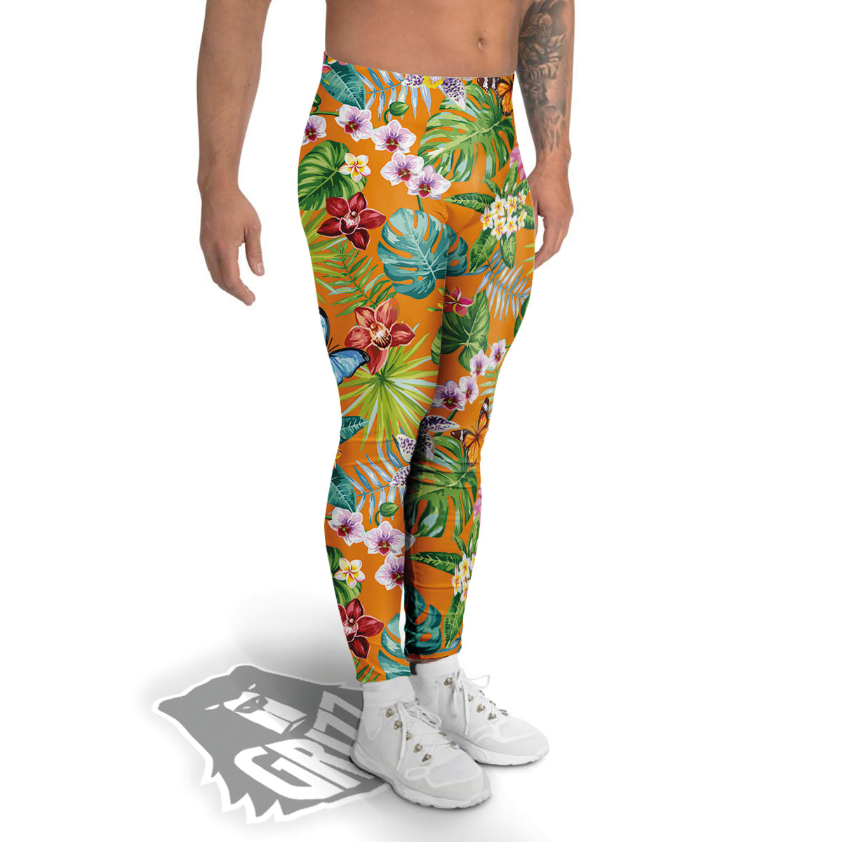 Floral Aloha Hawaii Print Pattern Men's Leggings-grizzshop