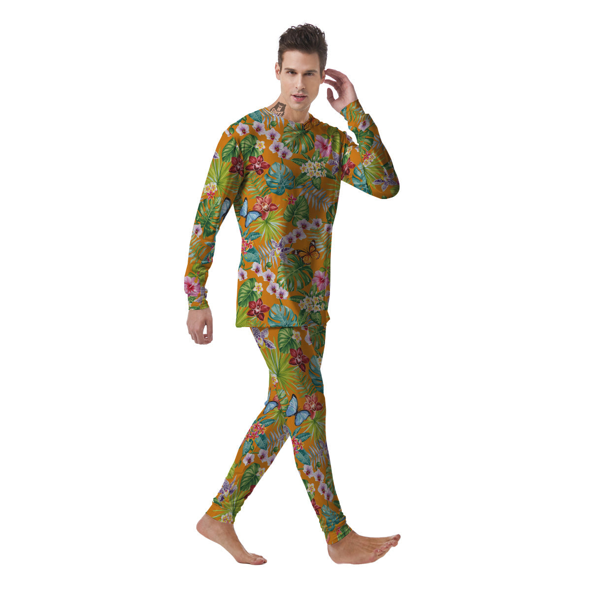 Floral Aloha Hawaii Print Pattern Men's Pajamas-grizzshop