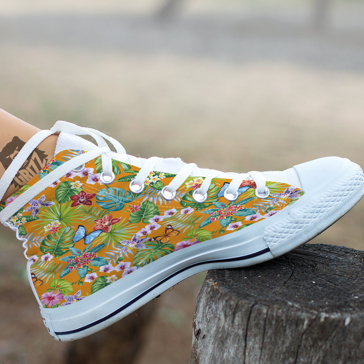 Floral Aloha Hawaii Print Pattern White High Top Shoes-grizzshop
