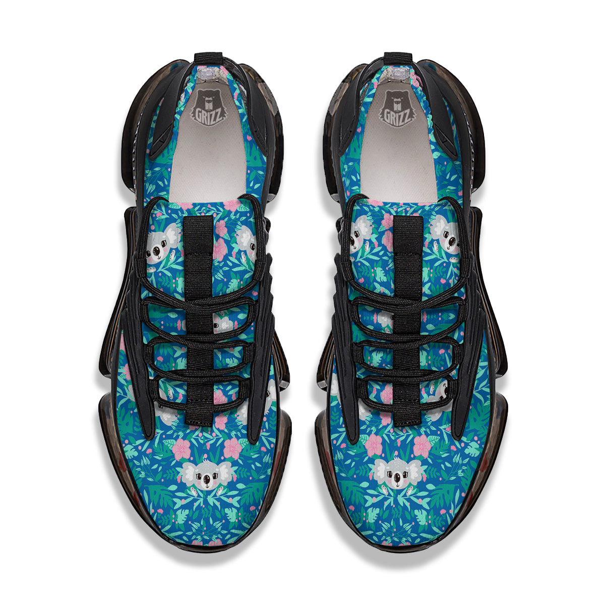 Floral And Baby Koala Print Pattern Black Gym Shoes-grizzshop