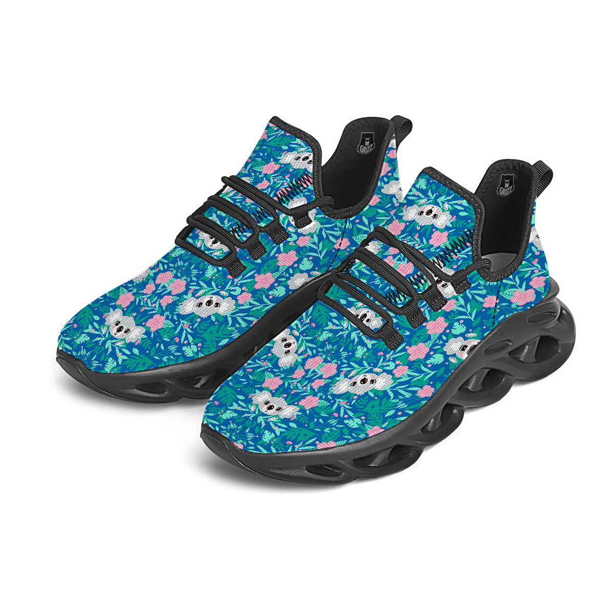 Floral And Baby Koala Print Pattern Black Running Shoes-grizzshop