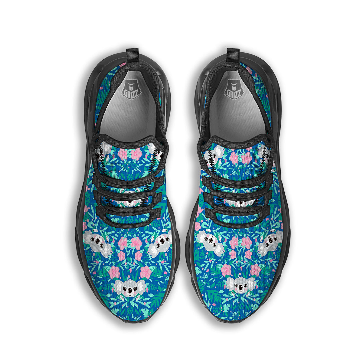 Floral And Baby Koala Print Pattern Black Running Shoes-grizzshop