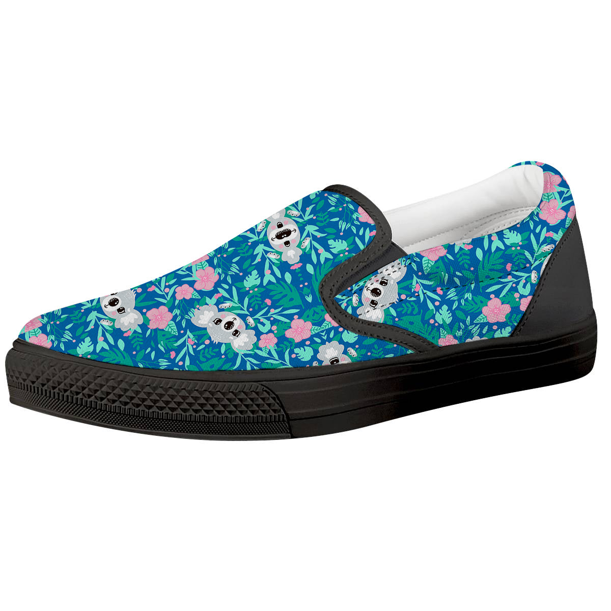 Floral And Baby Koala Print Pattern Black Slip On Shoes-grizzshop