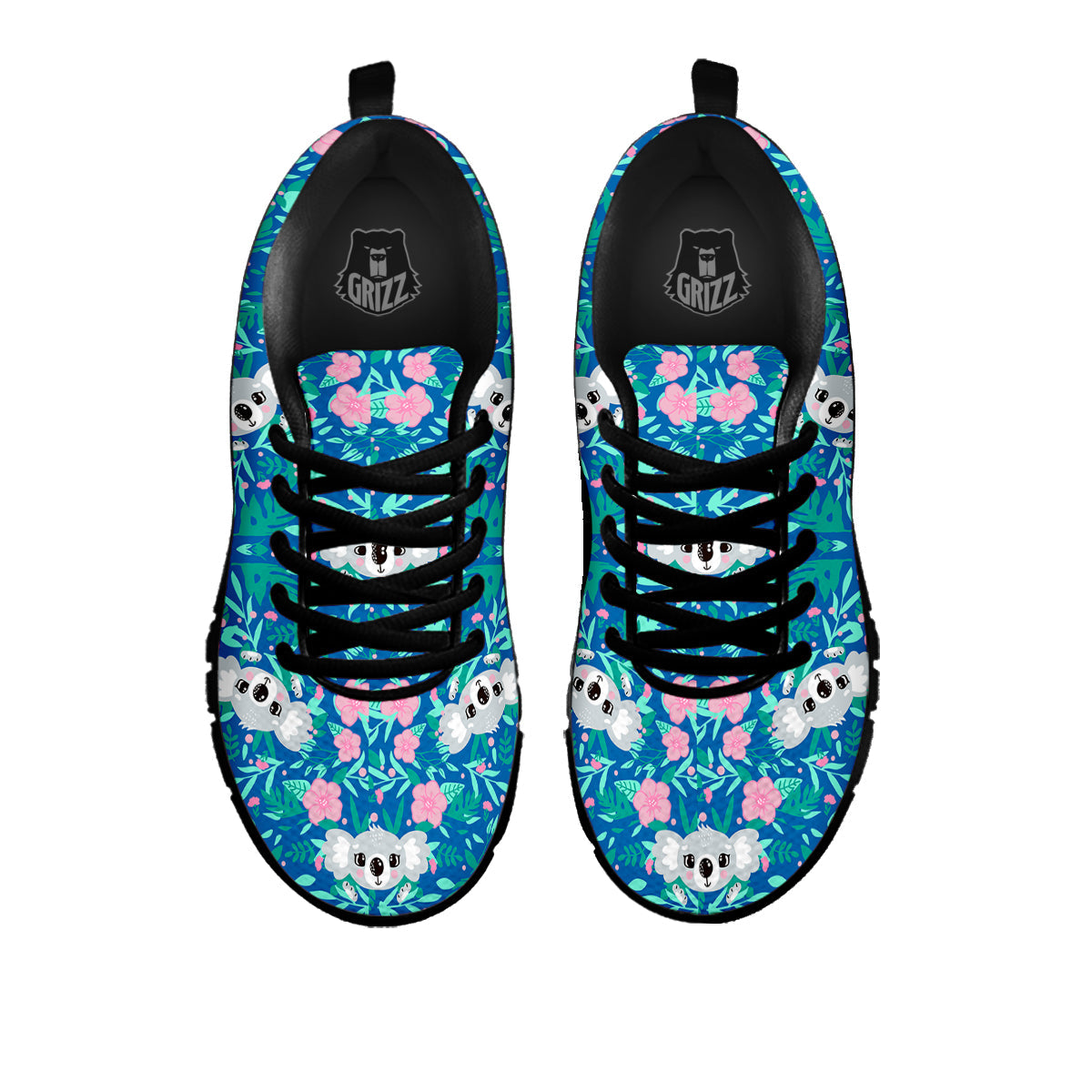 Floral And Baby Koala Print Pattern Black Sneaker-grizzshop