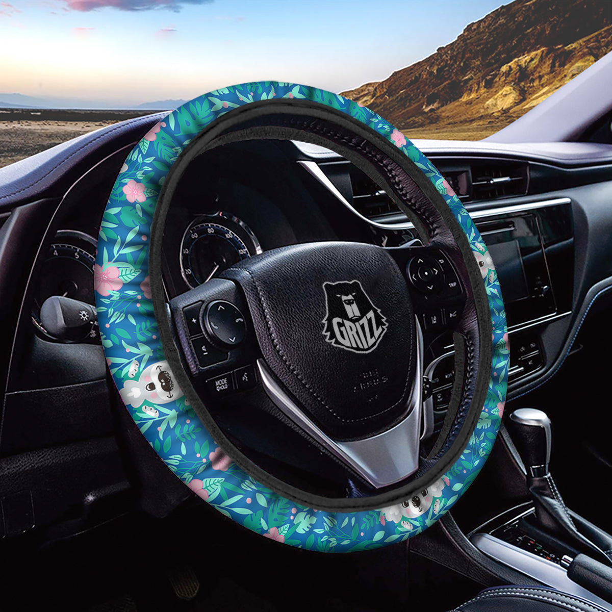 Floral And Baby Koala Print Pattern Car Steering Wheel Cover-grizzshop