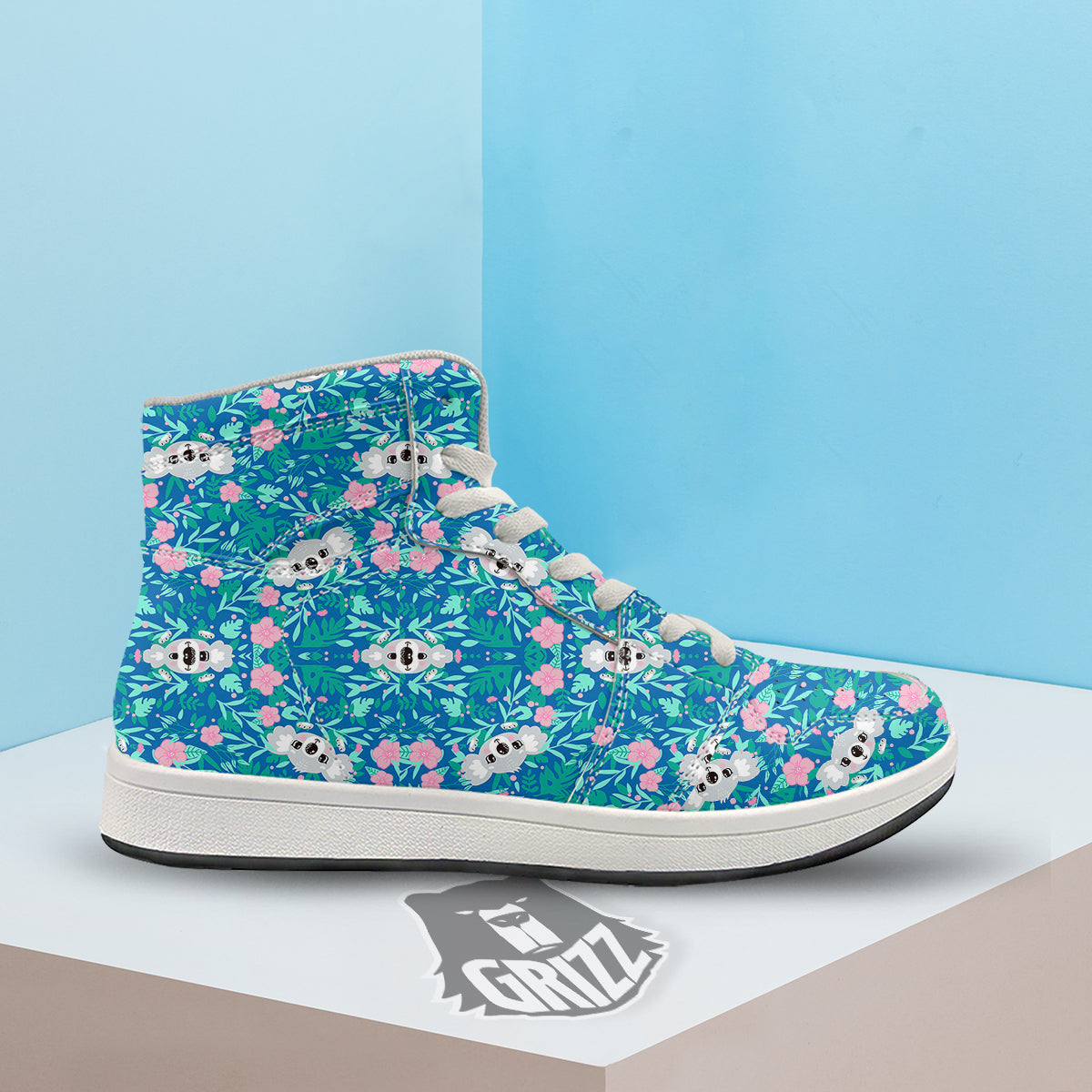 Floral And Baby Koala Print Pattern High Top Sneakers-grizzshop
