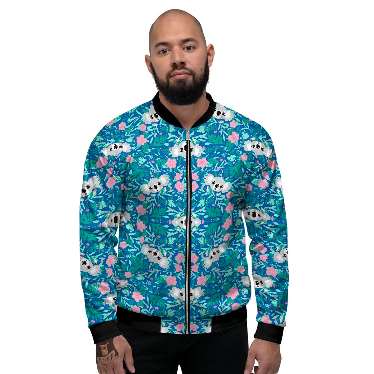 Floral And Baby Koala Print Pattern Men's Bomber Jacket-grizzshop