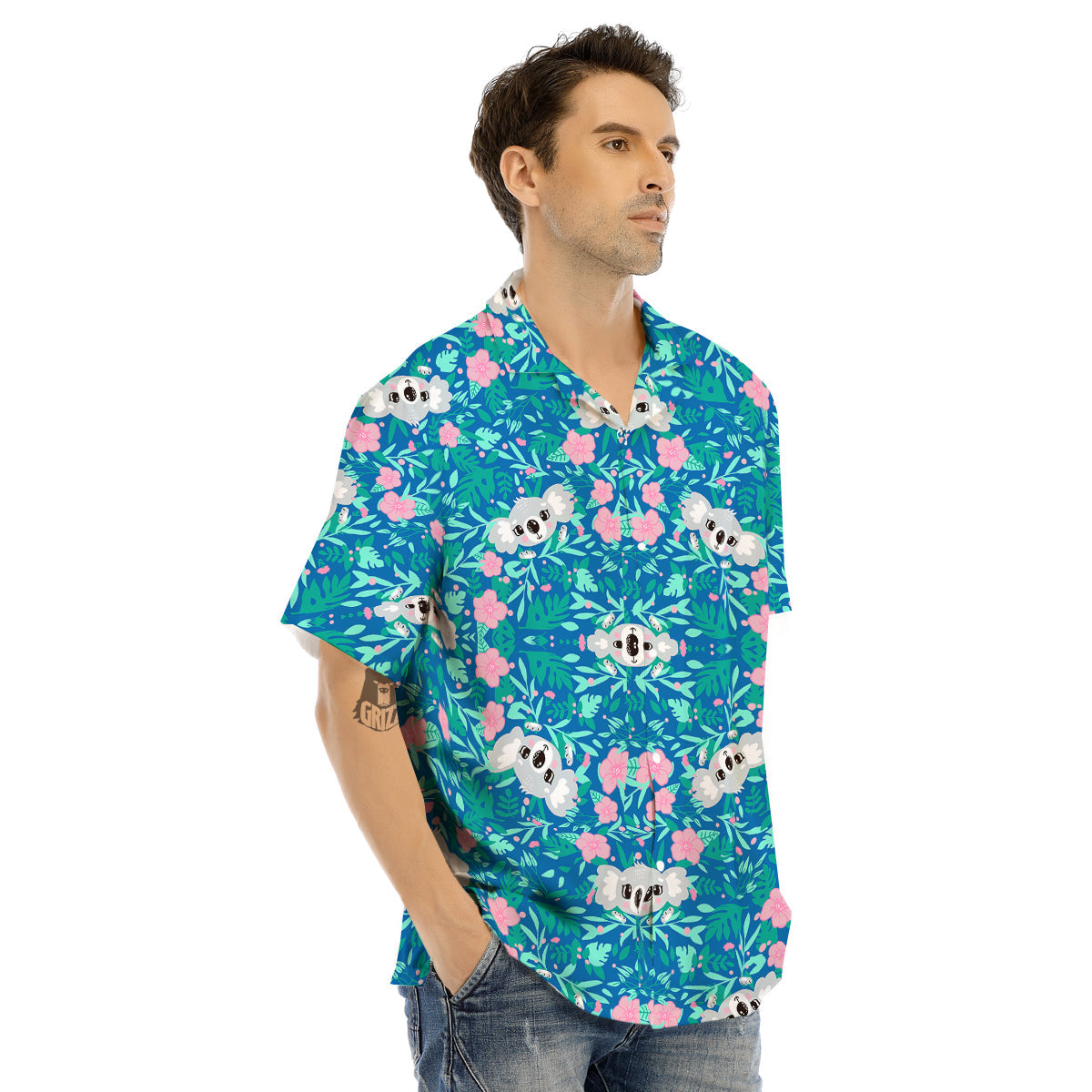 Floral And Baby Koala Print Pattern Men's Hawaiian Shirt-grizzshop