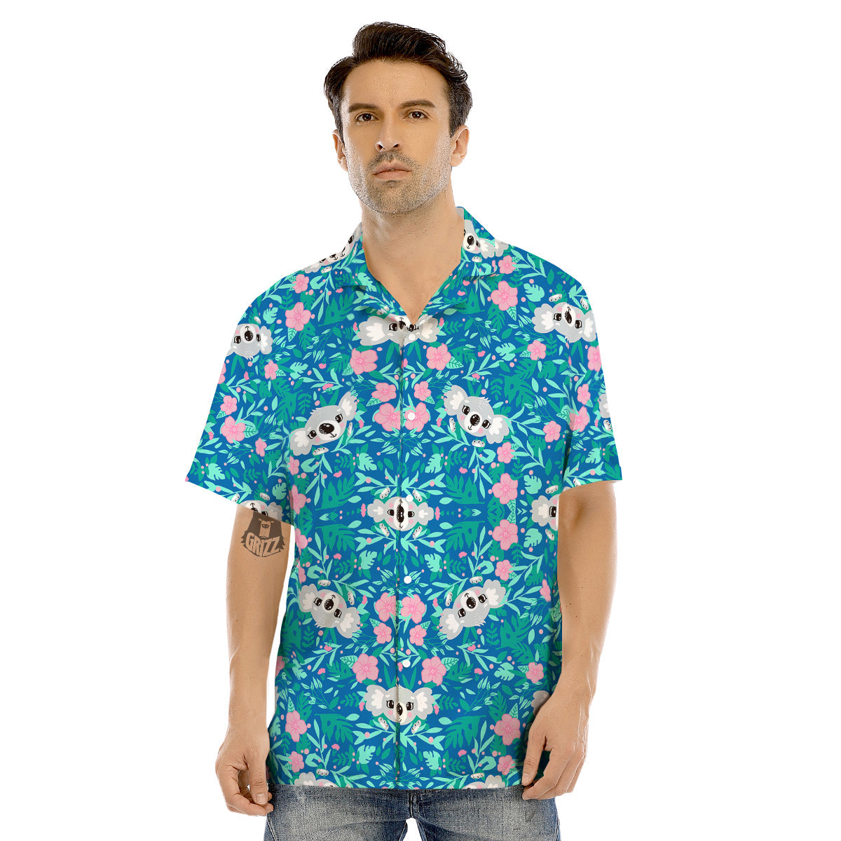 Floral And Baby Koala Print Pattern Men's Hawaiian Shirt-grizzshop
