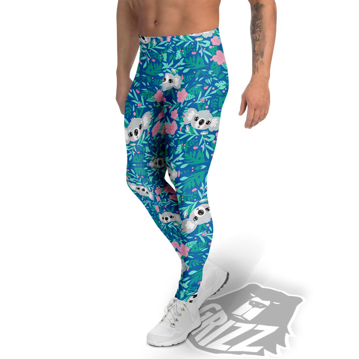 Floral And Baby Koala Print Pattern Men's Leggings-grizzshop