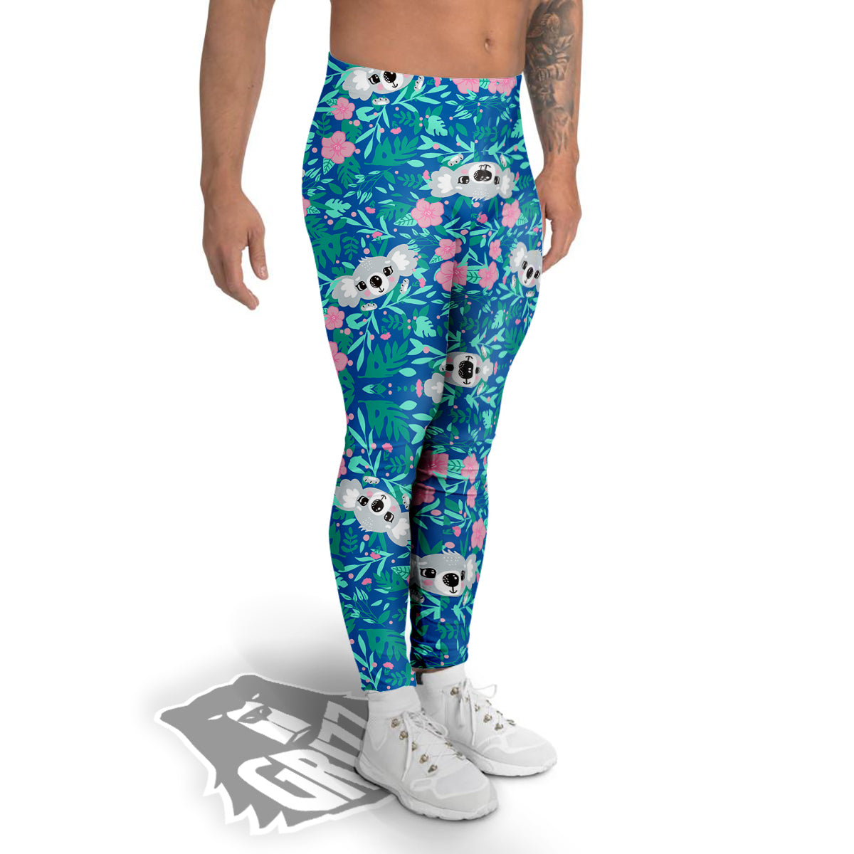 Floral And Baby Koala Print Pattern Men's Leggings-grizzshop