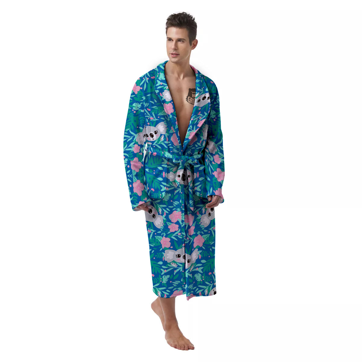 Floral And Baby Koala Print Pattern Men's Robe-grizzshop