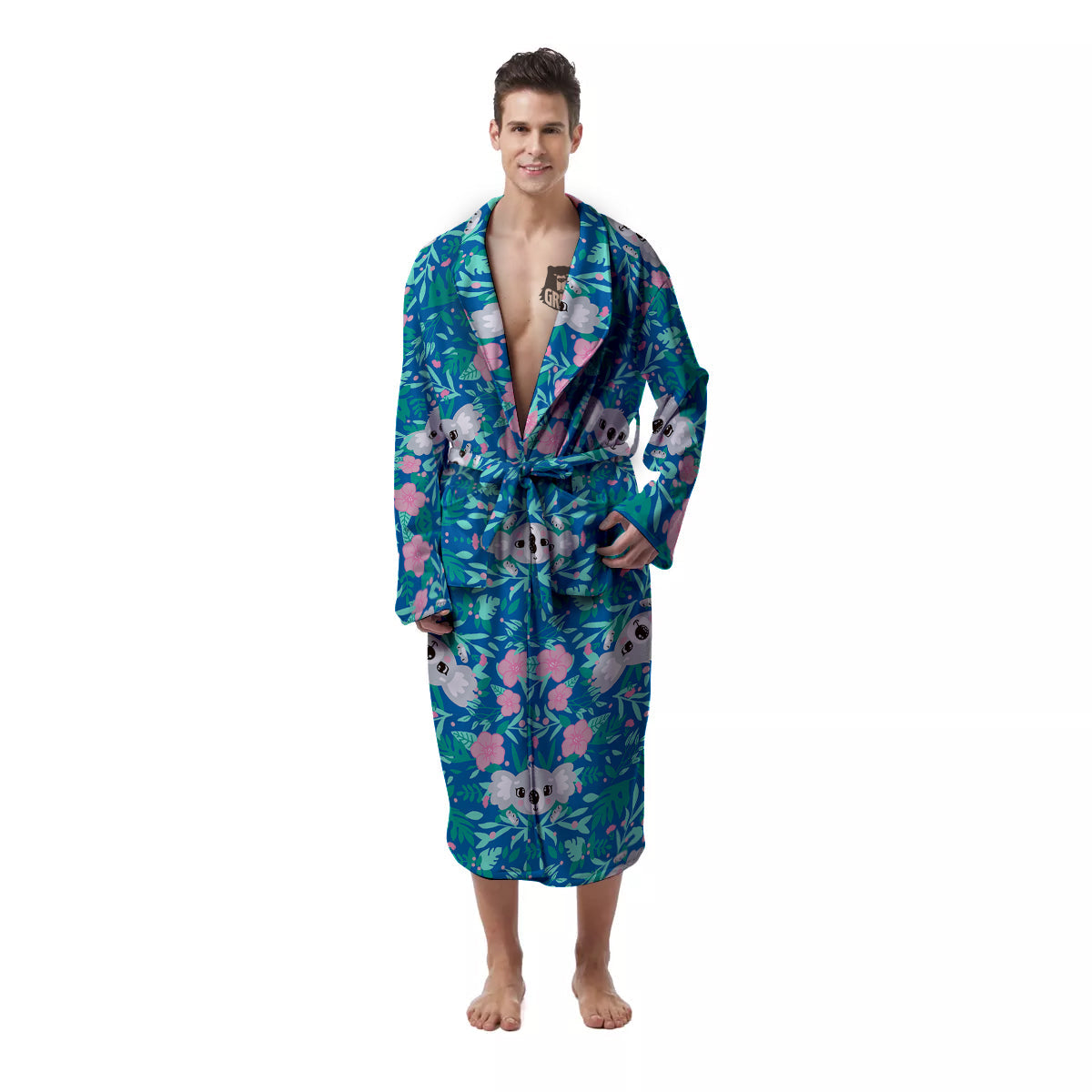 Floral And Baby Koala Print Pattern Men's Robe-grizzshop
