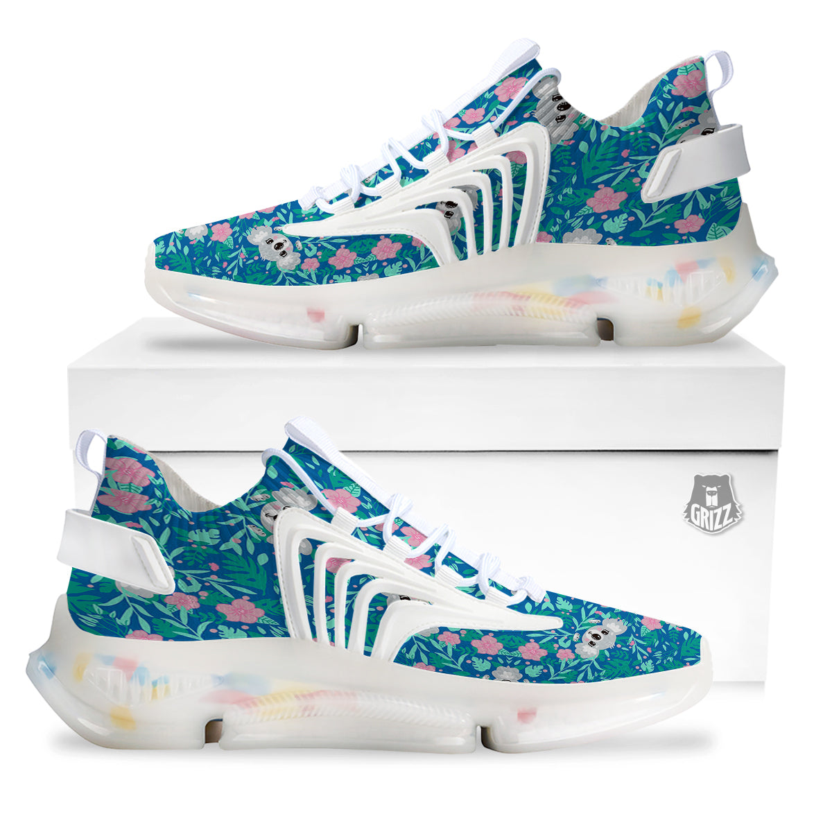 Floral And Baby Koala Print Pattern White Gym Shoes-grizzshop
