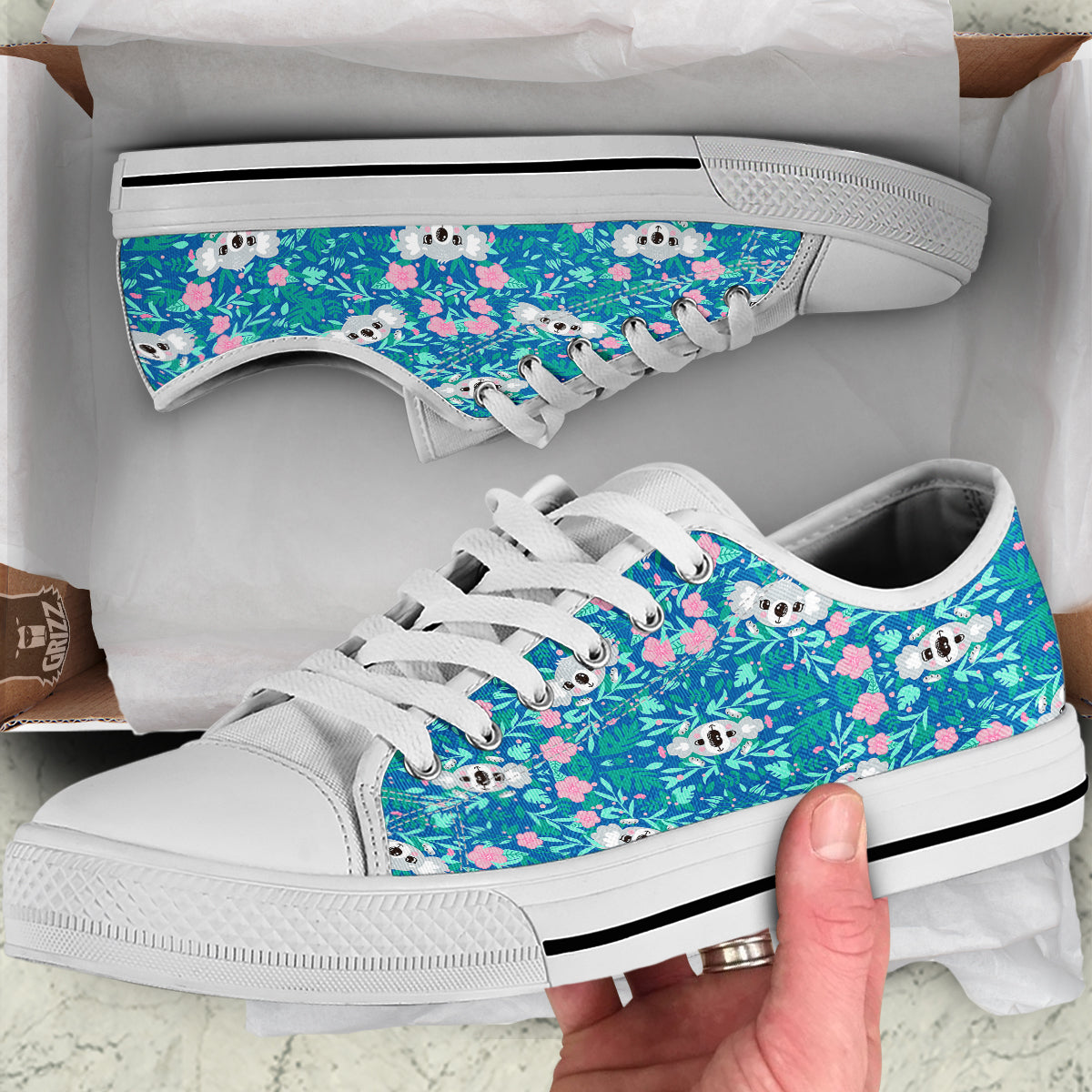 Floral And Baby Koala Print Pattern White Low Top Shoes-grizzshop
